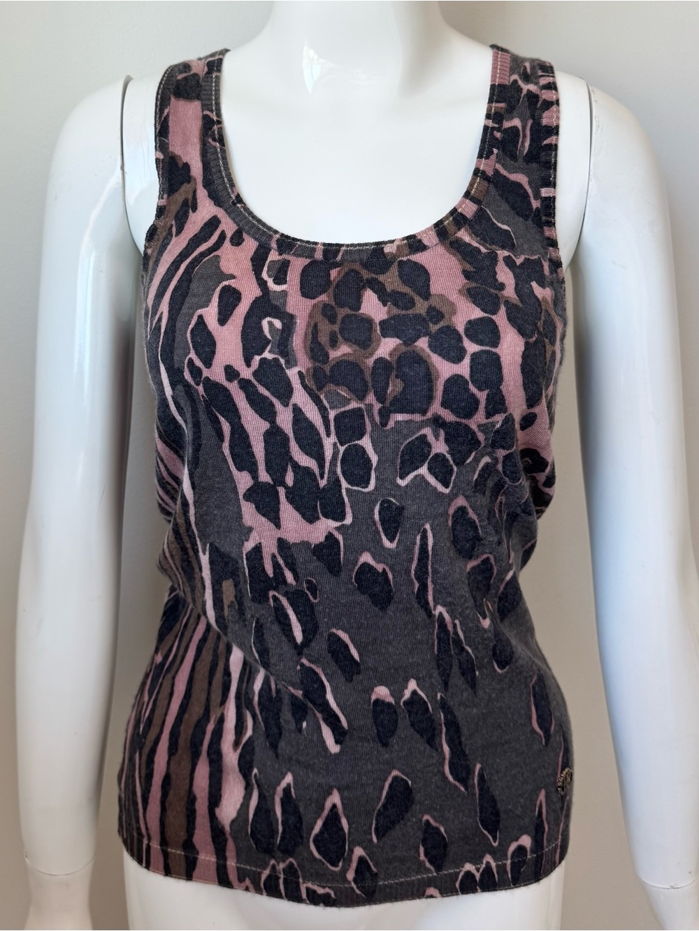 Roberto Cavalli cashmere leopard sleeveless tank sweater
